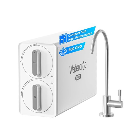 Waterdrop G6A6 Compact Alkaline Mineral Reverse Osmosis System, 600 GPD 81.8% Space Saving RO System, 600 GPD High-Flow Performance, 8-Stage Reverse Osmosis Water Filter System, 2:1 Pure to Drain