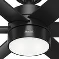 thumbnail image 3 of Hunter 60 inch Outdoor or Indoor Ceiling Fan with LED Light - Black Ceiling Fan with Wall Control, For Patio, Garage, or Porch, Quiet, Standard Mount, 6 Blades - Solaria 59624, Matte Black, 3 of 17