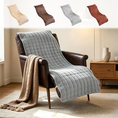 Thickened Flannel Recliner Chair Cushion Integrated Seat Backrest Pad Soft Warm Washable Chair Cover for Home Recliner Rocker Office Napping Daily Use