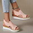 thumbnail image 4 of Rokment Womens Platform Wedge Gladiator Sandals Stylish Comfortable Elastic Mesh Espadrilles Memory Foam Chunky High Heels Athletic Slip on Walking Summer Shoes Pink Size 8.5, 4 of 7