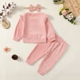 thumbnail image 4 of Kucnuzki 2T Toddler Girl Winter Outfits Pants Sets 3T Long Sleeve Classic Rib-Knitted Pull-Over Elastic Pants Headband 3PCS Set Pink, 4 of 10