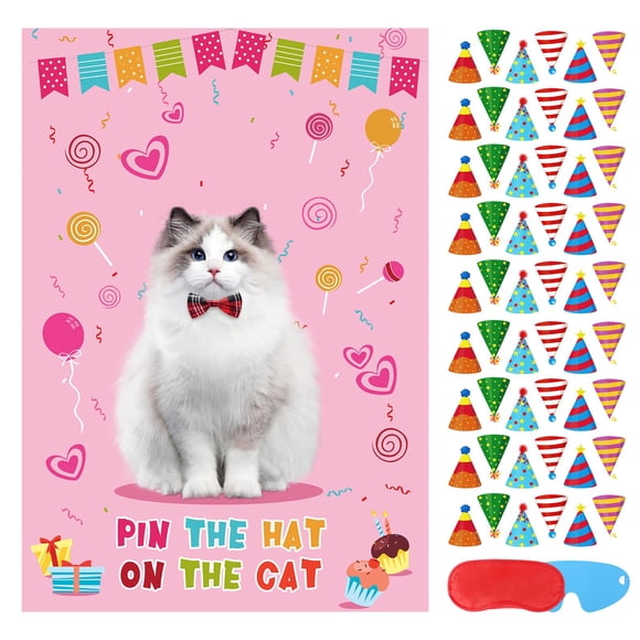 Juego de fiesta: Pin the Hat On The Cat Cat, fiesta de cumpleaños para niños