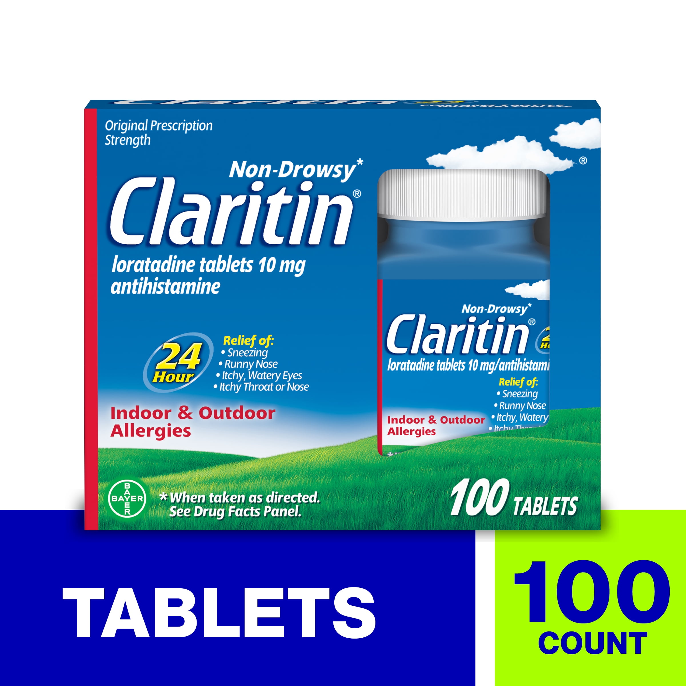 (3 pack) Claritin Allergy Relief 24 Hour Non-Drowsy Loratadine Antihistamine Allergy Medicine Tablets, 100 Count