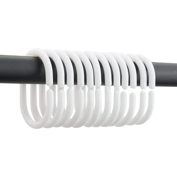 12 Pcs C-Rings Shower Curtain Hooks, Plastic Shower Curtain Rings, Hook Rings for Bathroom Shower Rod Curtains, Locker Room Curtain Hook (White)