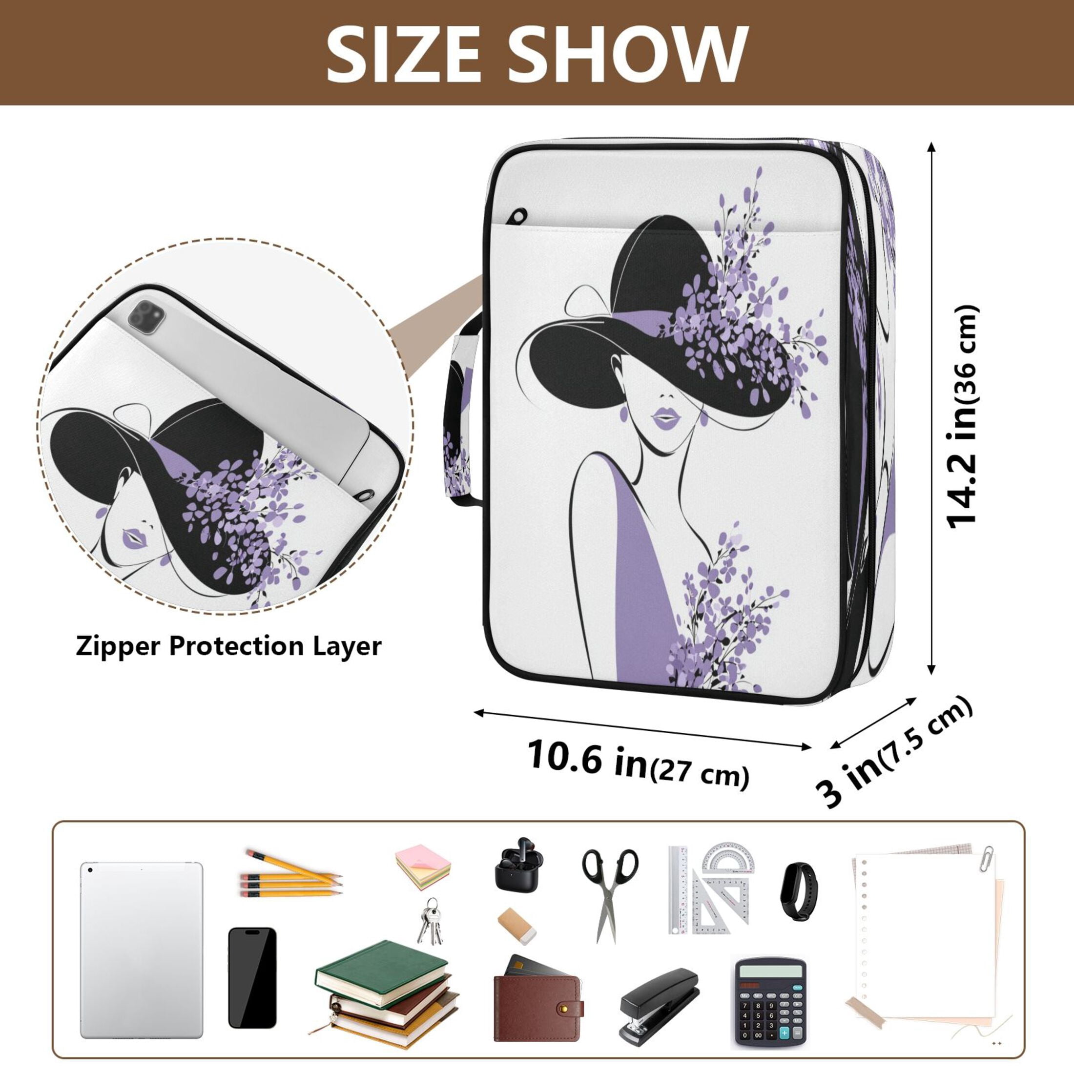 3 Ring Zipper Binder with Accordion File Organizer Waterproof Back to College Binder - 7 Layer Document Organizer for Study Home Office College Travel Supplies Violet Beauty