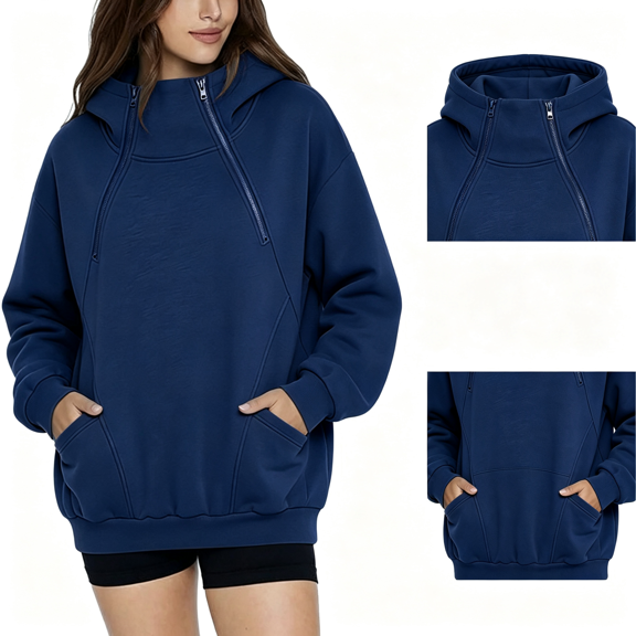 Yotami Oversized Hooded Sweatshirts for Women with Double Zipper, Long Sleeve Pullover Hoodies with Pocket, Lightweight Casual Tops Workout Outerwear