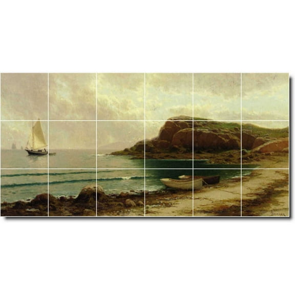 Ceramic Tile Mural-Alfred Bricher Waterfront Painting 74. 36" w x 18" h using (18) 6 x 6 ceramic tiles