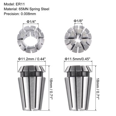 2Pcs ER11 Collet Set - 1/4" And 1/8" High Precision Spring Steel For CNC Engraving & Milling