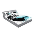 thumbnail image 2 of Grunge Fitted Sheet & Pillow Sham Set, Young Boy Skater Jumping Exotic Sports Theme Motley Skateboarding Illustration, Decorative 6 Piece Bedding Decor Set, Queen, Black Pale Blue, by Ambesonne, 2 of 3