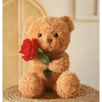 Cute Teddy Bear with Red Rose, 11.8” Soft Stuffed Bear Toy, Romantic Gifts for Valentine's Day