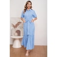 thumbnail image 5 of utcoco Women's 2026 Summer Casual Striped Button Down Maxi Dress Tie Waist Short Sleeve Shirt Dress with Pockets, 5 of 6