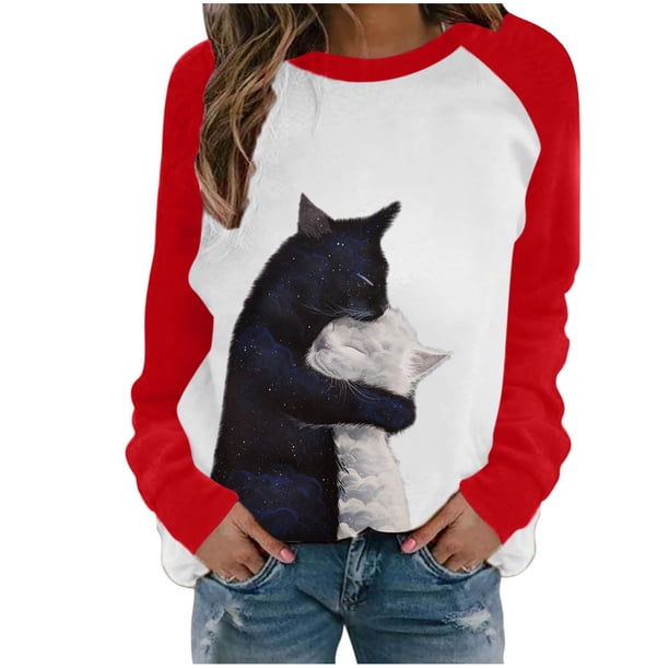 Moda mujer primavera otoño Color a juego impreso manga larga cuello redondo Casual camisetas Pompotops gfhjh18511