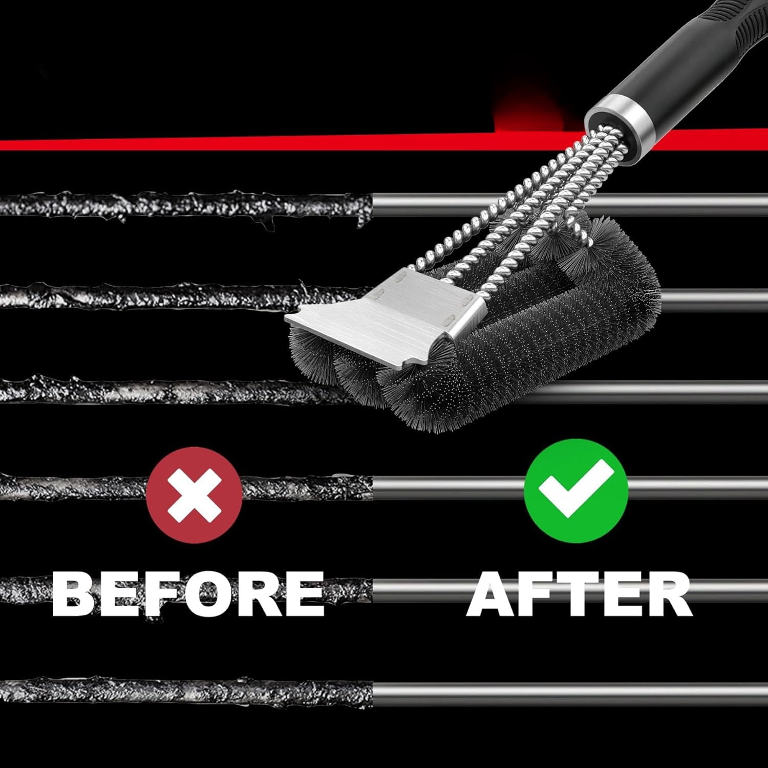 Grill Brush and Scraper, Extra Strong BBQ Cleaner Accessories, Safe Wire Bristles Barbecue Triple Scrubbers Cleaning Brush for Gas/Charcoal Grilling Grates, Wizard Tool BR-8115