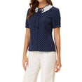 thumbnail image 4 of Allegra K Women's Ruffle Tie V Neck Button Down Polka Dots Blouse Shirts, 4 of 5