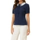 thumbnail image 4 of Blusa de lunares con volantes y lazo en el cuello en V, botones, para mujer, color azul oscuro, talla S, 4 of 5