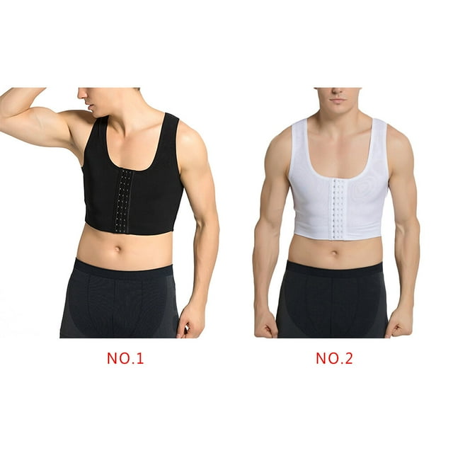 Men Slimming Vest Back Support Solid Color Tops Compression Shirts Workout U Collar Chest Shapers Gym Office Sports Ground Exercising Shapewear Underwear White L