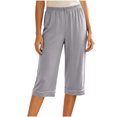 thumbnail image 2 of Bixock Women Pajamas Pants Loungewear Pants Capris Pants Solid Color Elastic Waist Wide Leg Loose Thin Textile Wearable Outside Indoor Homewear Sleepwear Trousers Women Clothings, 2 of 5