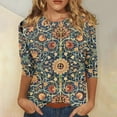 thumbnail image 2 of Camisas de manga 3/4 para mujer Camisetas gráficas con estampado lindo Blusas Casual Tallas grandes Tops básicos Jersey Marrón / L, 2 of 6