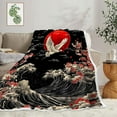 thumbnail image 4 of Japanese Wave Cherry Blossom Throw Blanket, Vintage Japanese Crane Wildlife Animal Red Sun Ocean Wave Anime Soft Warm Flannel Black Blanket for Bed Sofa,40X50, 4 of 5