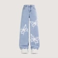 thumbnail image 2 of SGMVNU Girls' Denim Pants with Butterflies Printed, Fashion Loose Wide Leg Jeans with Pockets for Little and Girls, Size 7-8 Years, Blue#1, 2 of 6