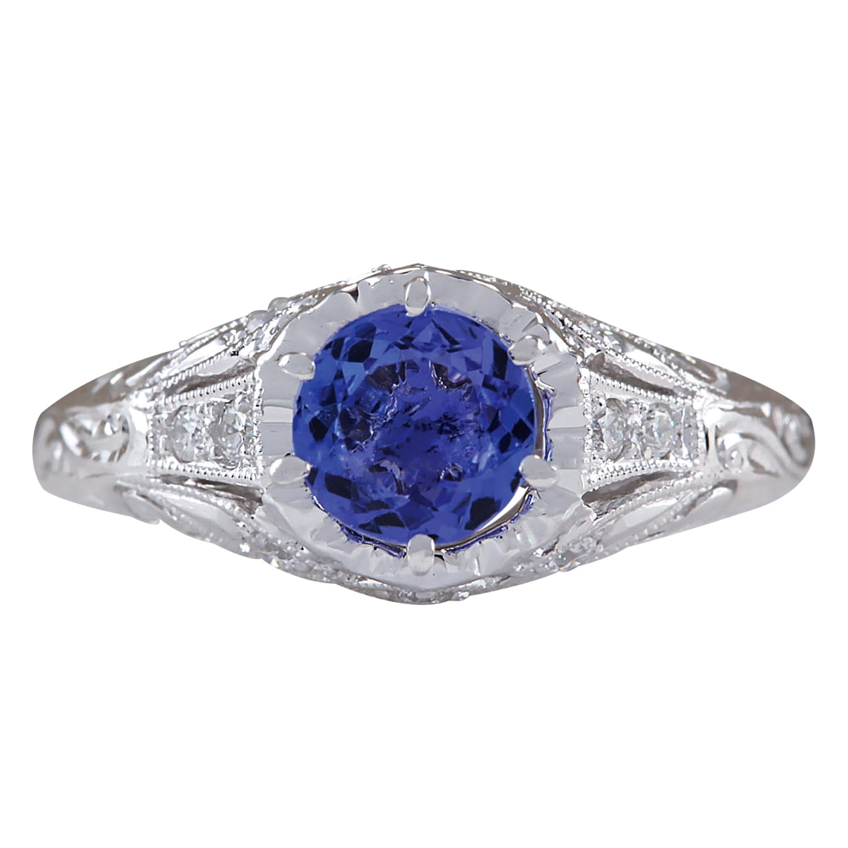 1.05CTW Natural Tanzanite And Diamond Ring 14K Solid White Gold by