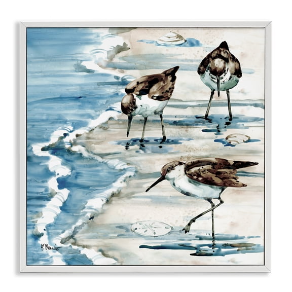 Stupell Industries Coastal Rockhampton Sandpipers Beach Grazing White Framed Giclee Art, 17 x 17, by Paul Brent