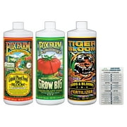 FoxFarm Nutrient Liquid Plant Fertilizer: Big Bloom, Grow Big, Tiger Bloom 32 oz Bottle (1 Quart) + Twin Canaries Chart