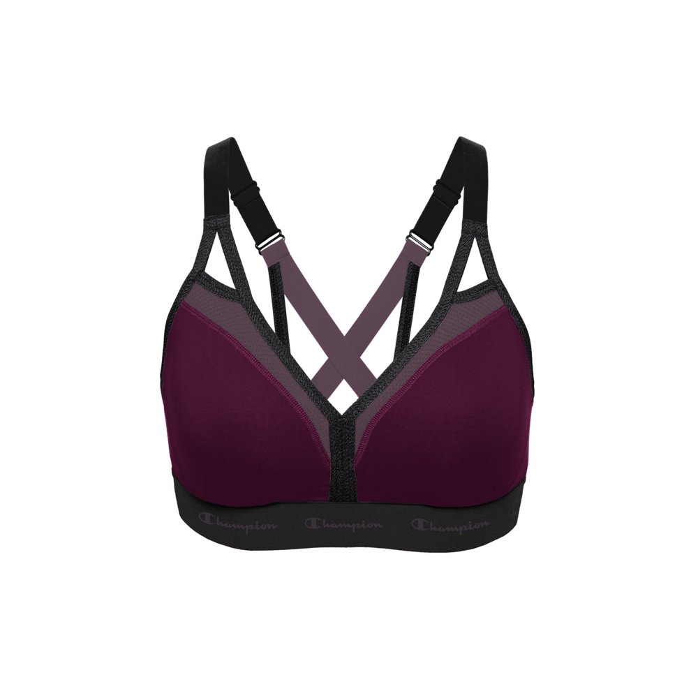 Champion Champion Womens The Curvy Strappy Sports Bra, XL, Purple/Black