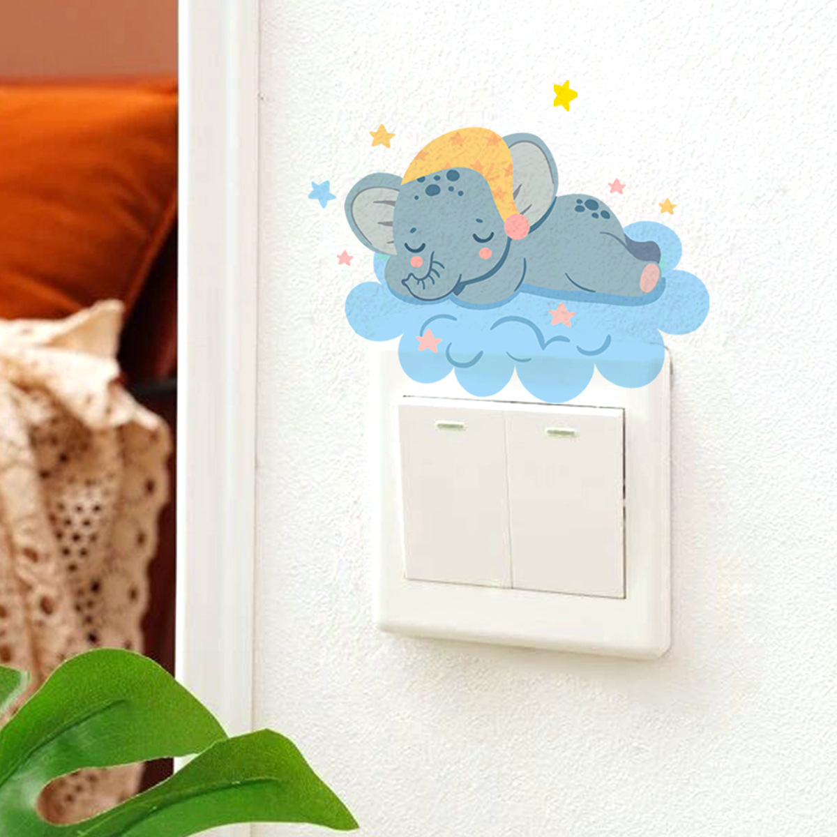Adorable Elephant Wall Decal, Lovely switch Elephant Wall Sticker, Baby Elephant Decor Wall for Nursery Bedroom Classroom Decoration