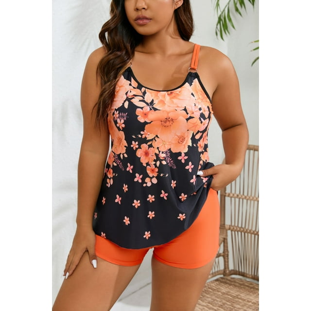 DPTALR Women's Spring Plus Size Conservative Skirt Style Two-piece Swimsuit Suit