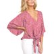 thumbnail image 1 of Blusa de manga larga con escote en V y estampado floral con nudo en la parte delantera - Mujer Rojo XL, 1 of 3