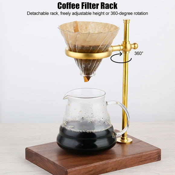 Wooden Brass Coffee Filter Holder Drip Filter Cup Stand Coffee Filter Holder, Height Adjustable Coffee Filter Rack, Coffee Making Accessories Office for Home