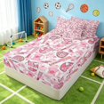 thumbnail image 3 of Manfei Cartoon Baseball Zipper Full Size Comforter Sets with Fitted Sheet and 2 Pillowcases, Sport Zipper Bedding Set, Pink White Baseball, 3 of 7