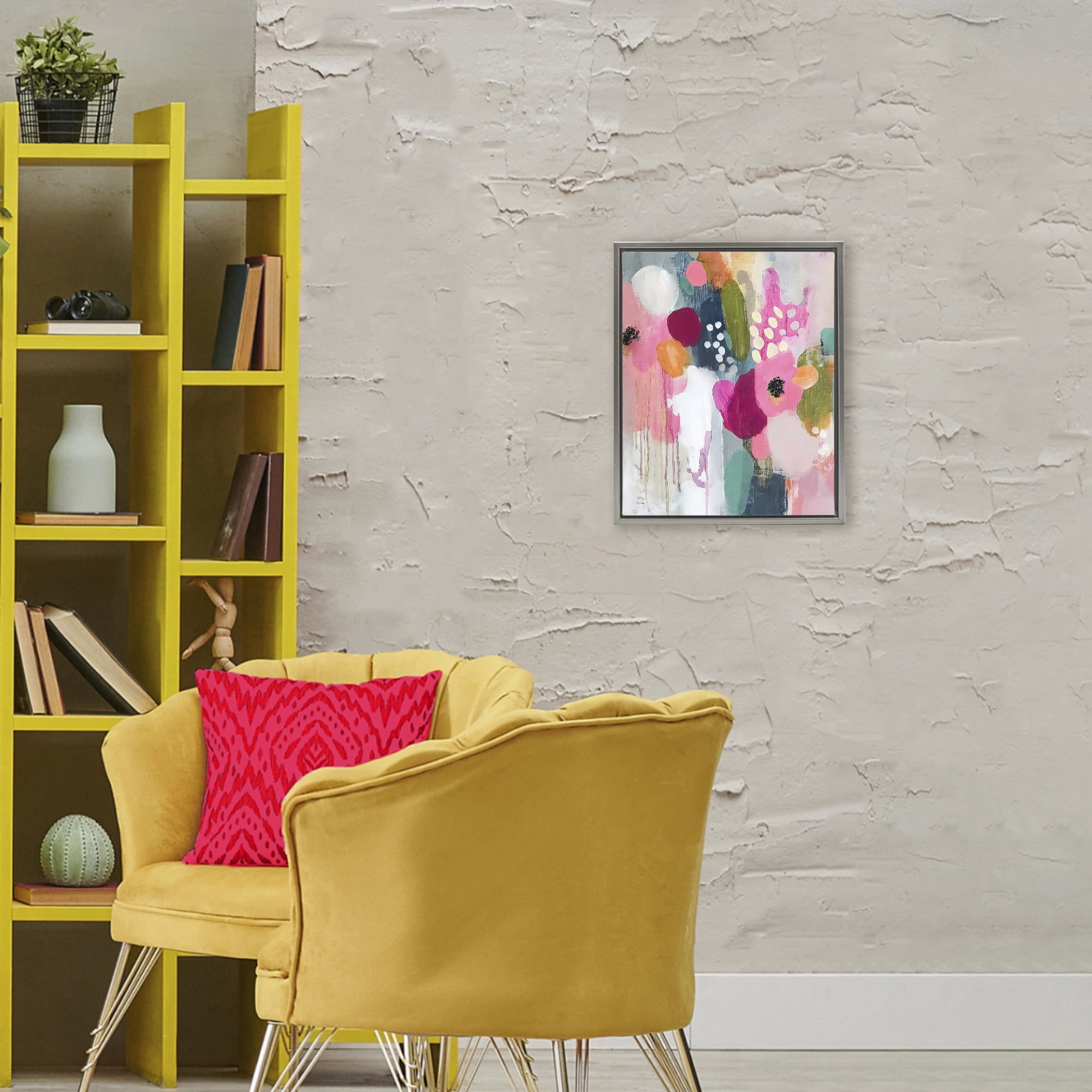 Stupell Industries Paint Drip Blooms Cascade Gray Framed Floater Canvas Wall Art, design by Riley B