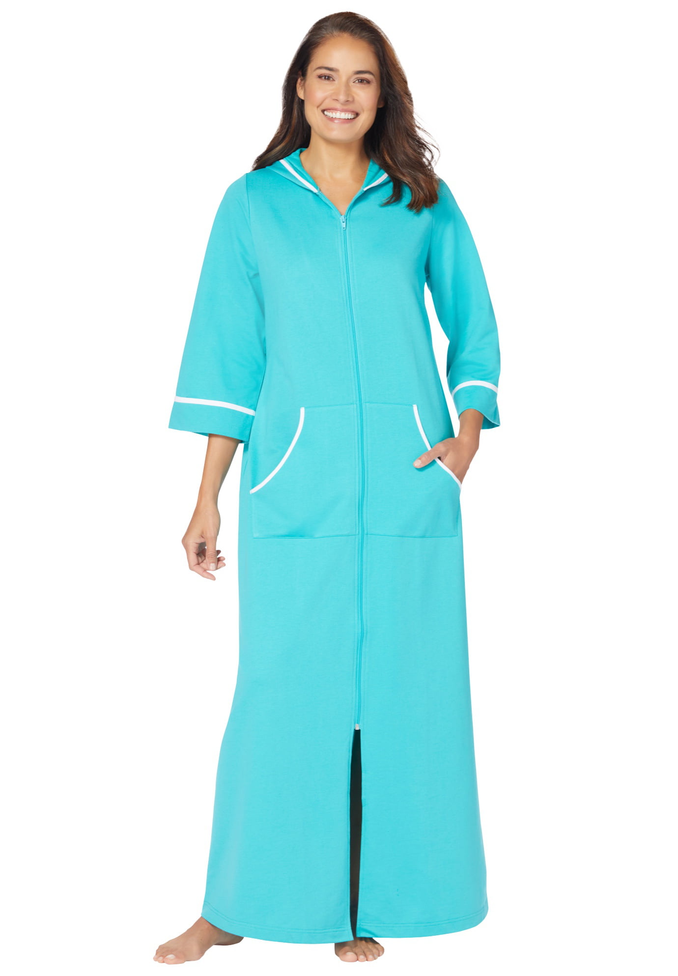 Womens Plus Size Short Hooded Robe Dreams & Co 