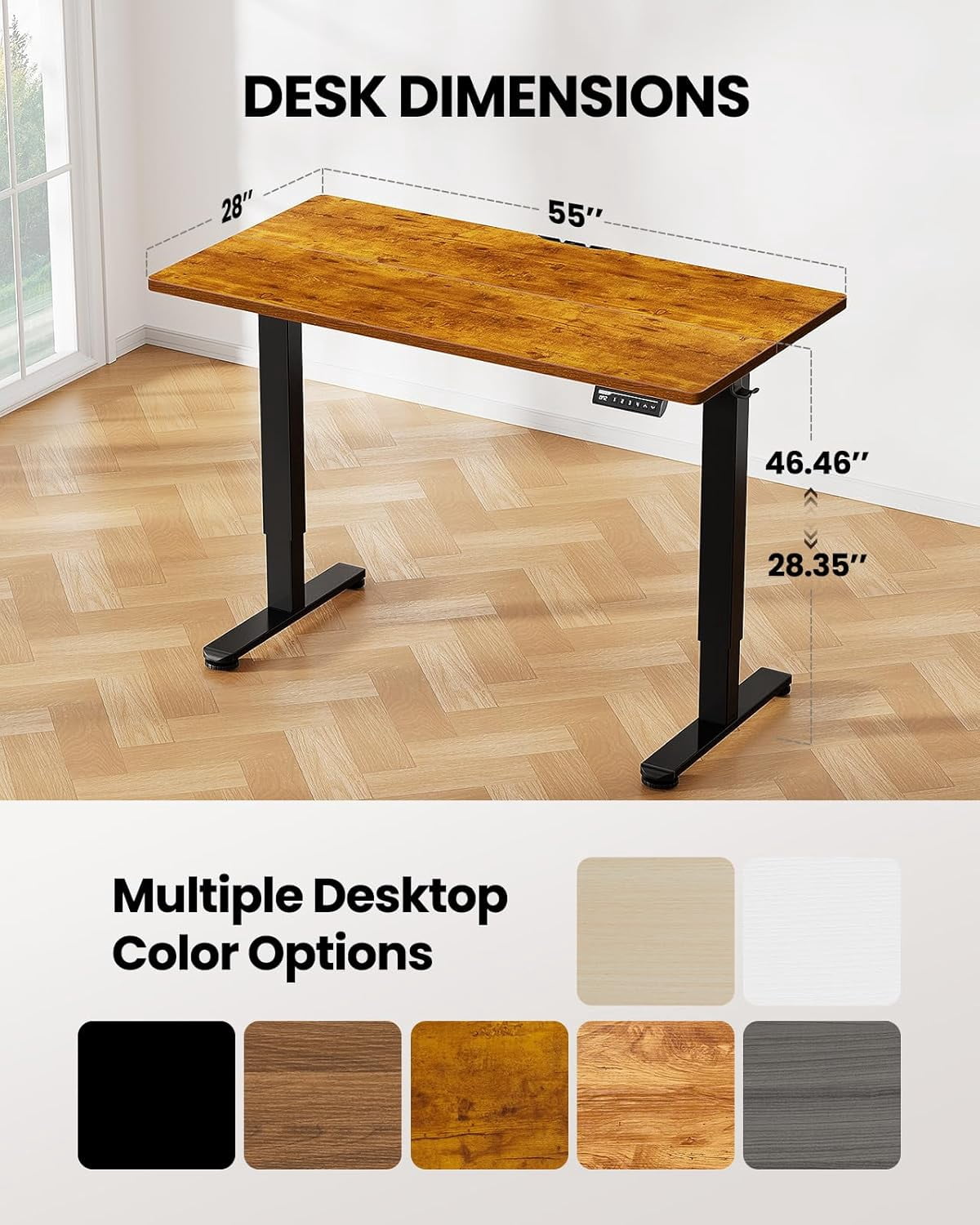 Kyspho Height Adjustable Electric Standing Desk, 55 x 28 Inches Sit Stand up Desk, Large Memory Computer Home Office Desk with Two-Piece Desktop (Vintage Brown)