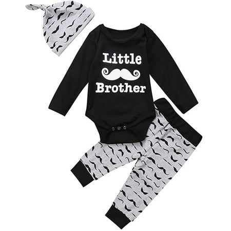 

TUOBARR Baby Clothing Long Sleeve Bodysuit Romper Trousers Hat Toddler Soft Baby Set 3PC Black (0-18Months)