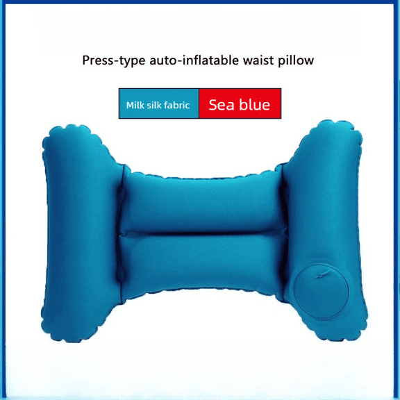 Ocean Blue Press-Type Self-Inflating Lumbar Pillow, Storable & Portable Lumbar Support Cushion, Waist Support Pad for Office Chairs and Car Seats