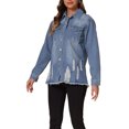 thumbnail image 4 of Chaqueta de mezclilla de mujer INSPIRE CHIC, oversized, con dobladillo deshilachado, bolsillos, de manga larga, con botones, color azul M, 4 of 6
