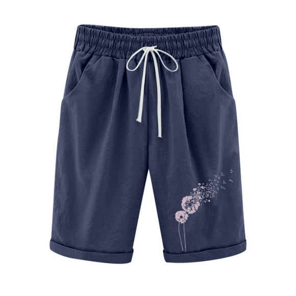 Pantalones Cortos Para Mujer Pantalones de Lino de Algodón de Gran Tamaño Con Estampado de Cinco Puntos Pantalones Casuales Odeerbi  ODB169109