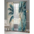 thumbnail image 4 of Teal Green Coconut Tree Sheer Curtains for Living Room Bedroom, Light-filtering Sheer Curtain, Tropical Plant Rod Pocket Voile Window Treatment Drapes, 52’’Wx96’’L, 2 Panels Set, 4 of 7