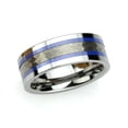 thumbnail image 2 of Men's Women's Tungsten Wedding Band Engagement Ring 8mm Pipe-Cut Hammered Center with Two Blue Hue/Bluish Trims Shiny Edges, 2 of 4