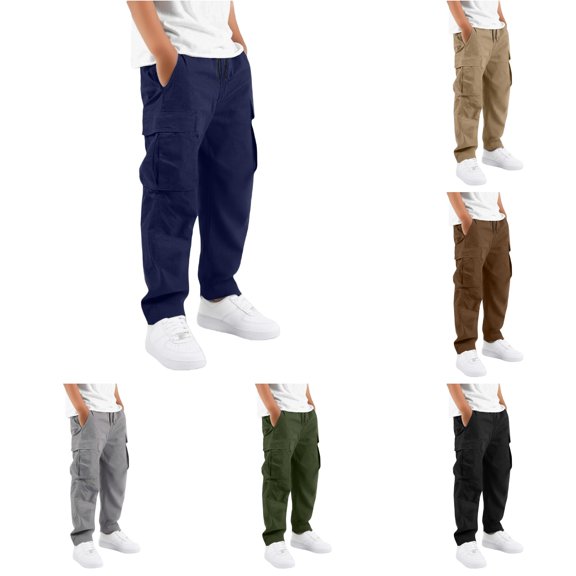 Zylarhe Boys' Pants Kids Cargo with Multiple Pockets Comfortable Casual Trousers for Outdoor Play and Daily Dark Blue 11-12 Years
