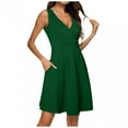 thumbnail image 3 of Dresses for Women Summer Plus Size V-Neck Sleeveless Solid Color Tank Dress with Pockets Summer Casual Leisure Loose Beach Party Midi Dresses with Side Pockets, 3 of 7