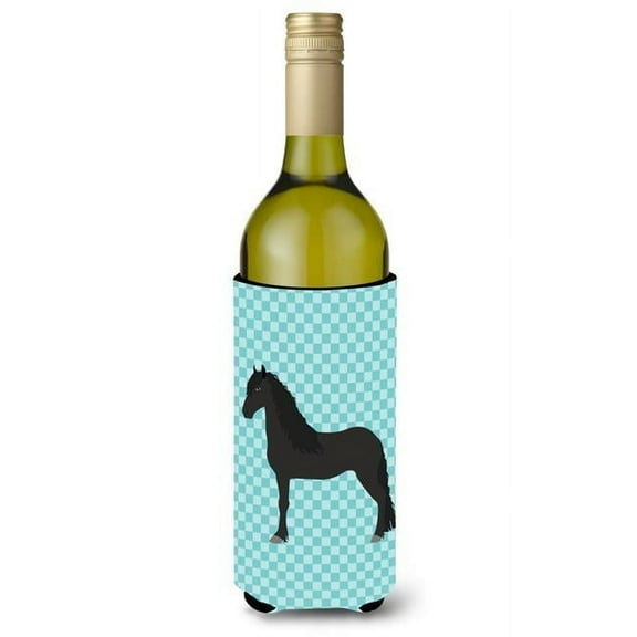 Friesian Horse Blue Check Wine Bottle Beverge Insulator Hugger