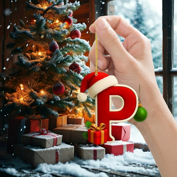 Adorno de Letra de Árbol de Navidad de Acrílico | Colgante inicial de doble cara | Decoración colgante 2D para vacaciones | Regalo familiar personalizado | Decoración festiva para el hogar | 26