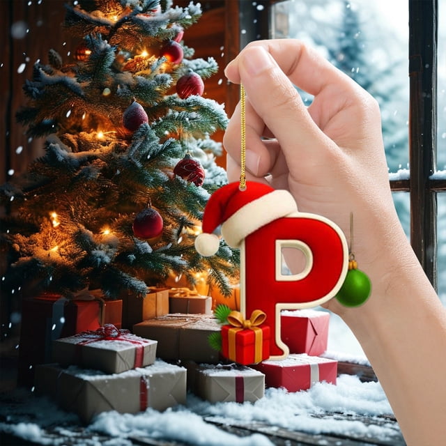 HHBEAUTY Christmas Ornaments for Tree Decorations, 26 Letter Decorative Hanging Christmas Alphabet Letters DIY Craft Ornaments for Christmas Tree, 2D Acrylic Christmas Tree Hanging Decor