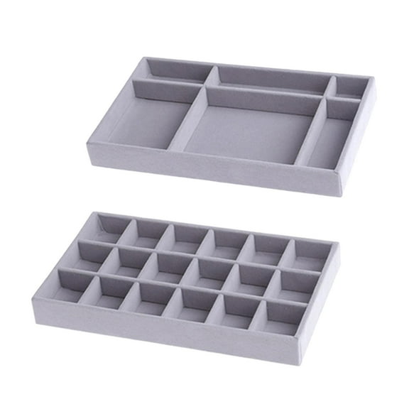 2x Velvet Jewelry Trays Closet Drawer Organizer Bracelets Necklace Rings Brooch Storage Case Holder Box Gray