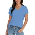 thumbnail image 5 of Xdegoge T Shirts for Women V Neck Short Sleeve Summer Tops Loose Fit Tunic Tops Dressy Casual Blouses Split Fashion Y2K Tshirts Online History Placed Recently By Me,The Past Month, 5 of 7