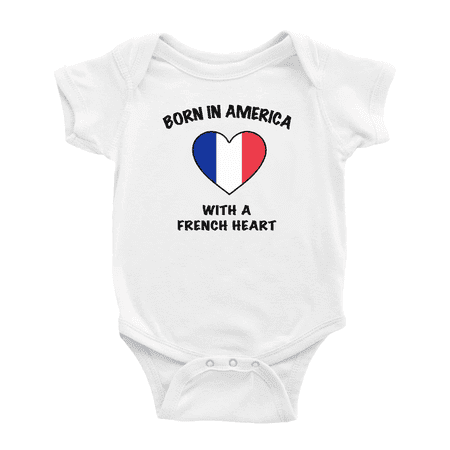 

Born In America With A French Heart Funny Baby Bodysuit For Boy Girl